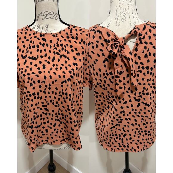 PaperMoon XS Petite Leopard Print Bow Blouse - Picture 1 of 9